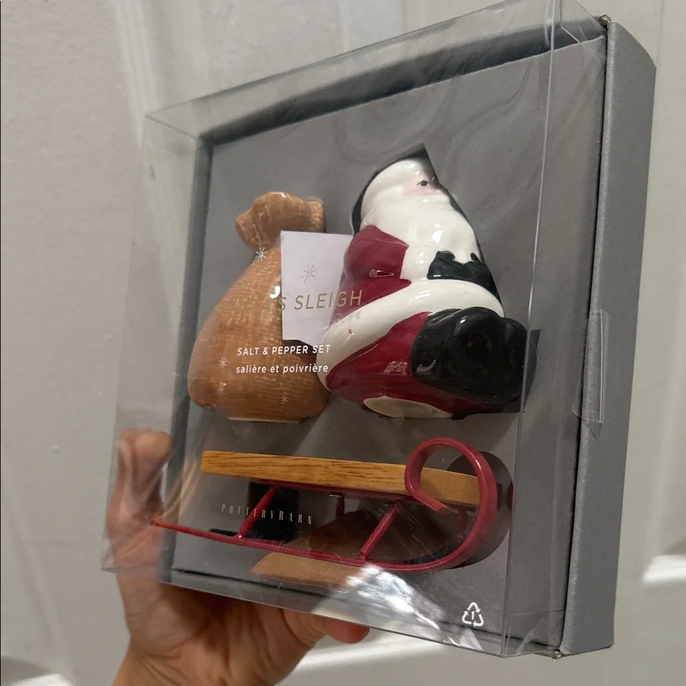 Santa's Sleigh Salt and Pepper Set Pottery Barn New Holiday Christmas Kitchen